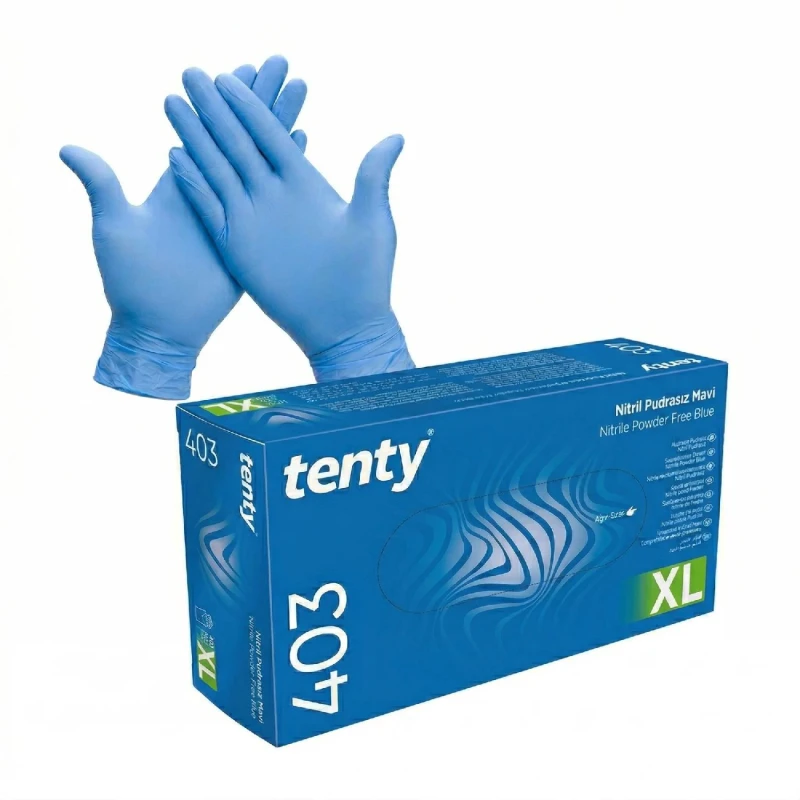Tenty XL Beden Mavi Nitril Muayene Eldiveni - Pudrasız 100 Adet