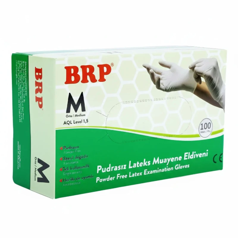 BRP Pudrasız Lateks Muayene Eldiveni Medium 100 lü - medikazon.com
