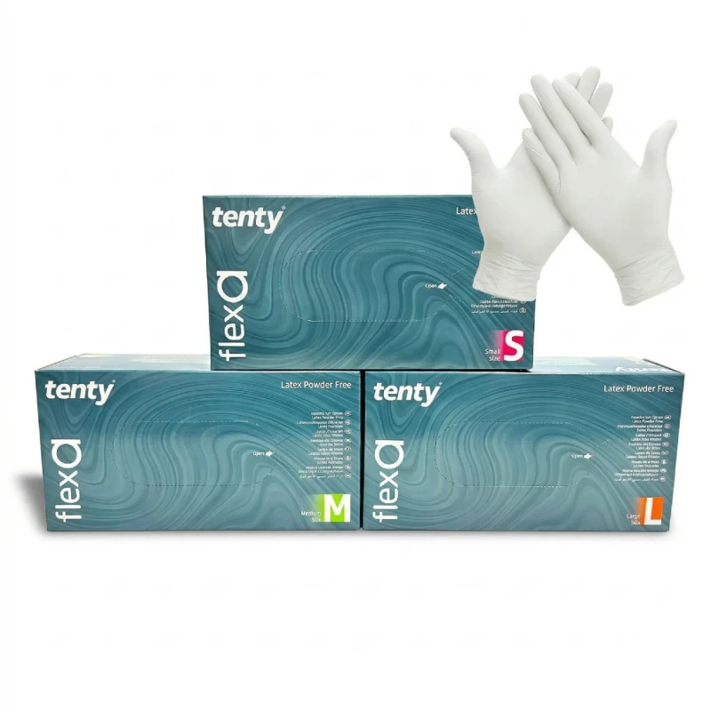 Tenty Medium Pudrasız Lateks Muayene Eldiveni 100 lü Kutu