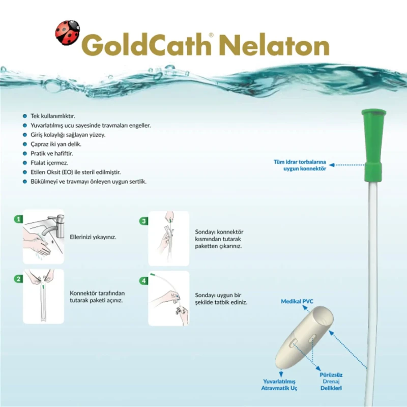 Goldcath 10 Numara Hidrofilik Kateter 40 cm - Kendinden Jelli