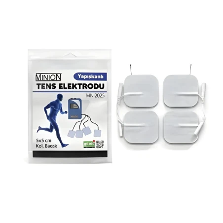 Minion TENS Elektrodu 5x5 cm - 4 lü Paket - Yapışkanlı Kablolu
