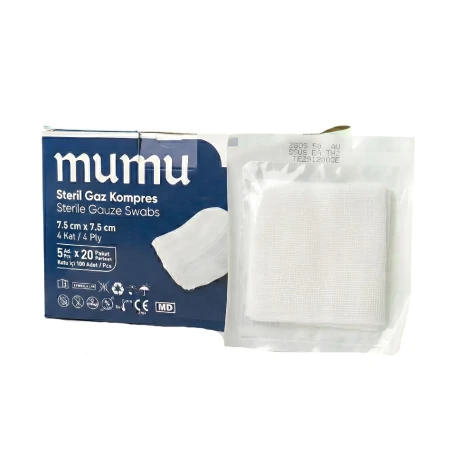 Mumu Spanç 7.5x7.5 Steril Gazlı Bez 100 Adet - 4 Katlı Dokuma