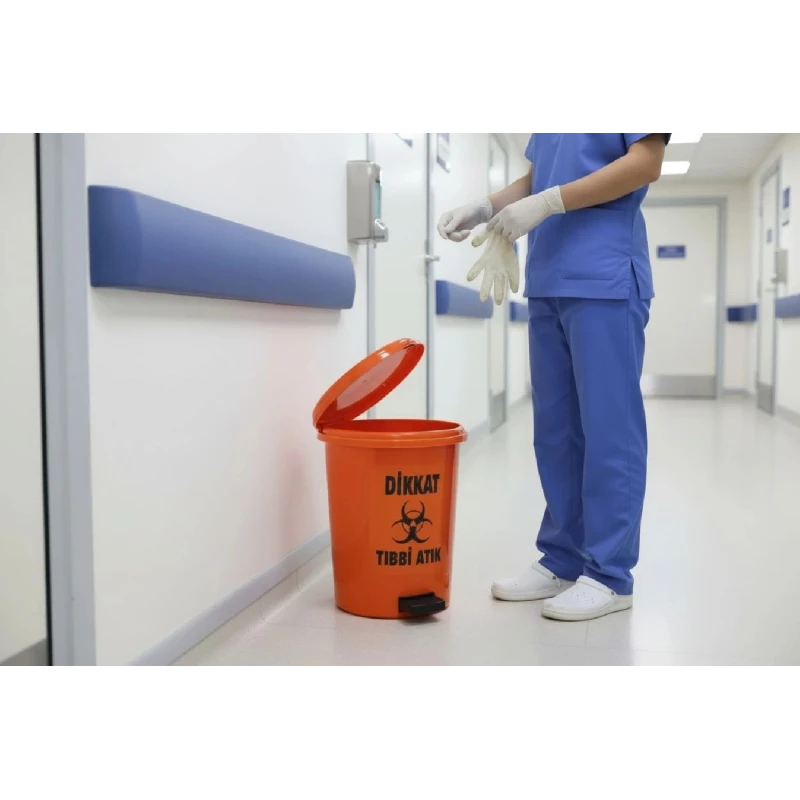 10 Litre Turuncu Tıbbi Atık Kovası - Pedallı ve Hijyenik Kapak