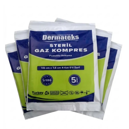 Dermateks 5 li Zarf Steril Gazlı Bez 7,5x7,5 - 20 Adet Poşet