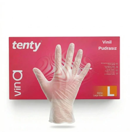 Tenty Vinil Pudrasız Muayene Eldiveni Large - 100 Adet