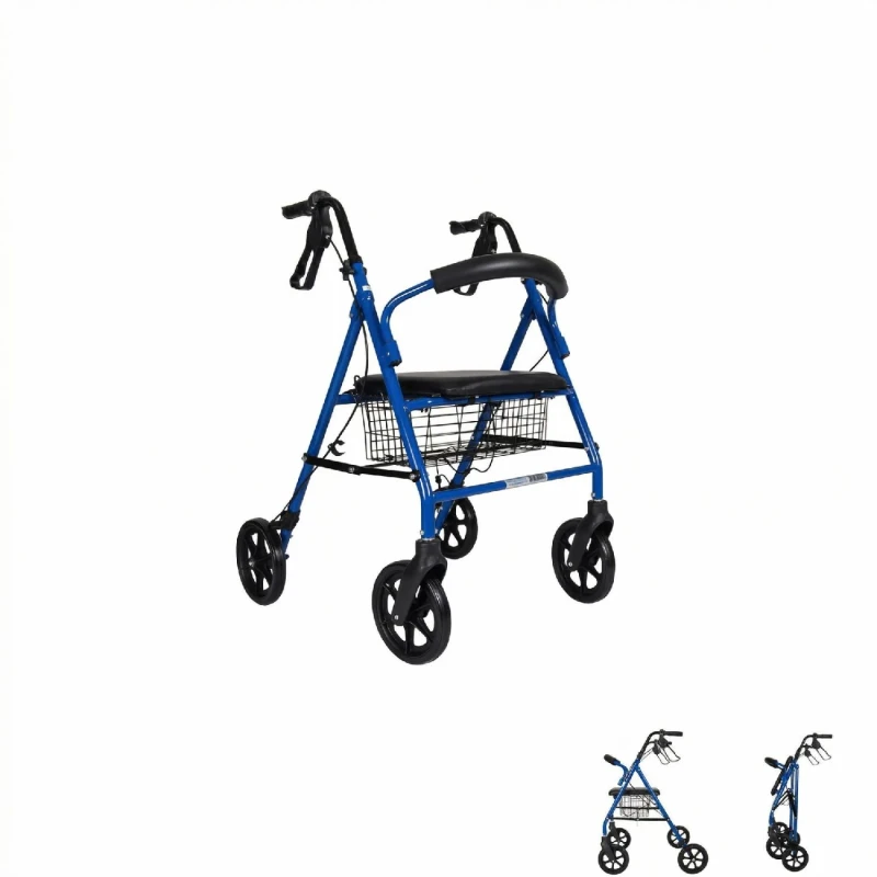 Sdm Katlanabilir Rollatör - Mavi Renk Frenli ve Sepetli