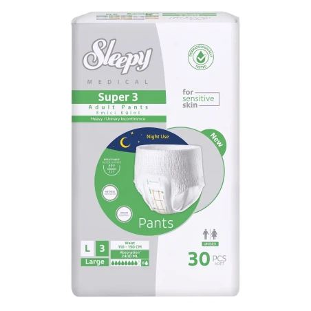 Sleepy Süper3 Yetişkin Külot Bez Large 30 lu - Yüksek Emici Hasta Bezi