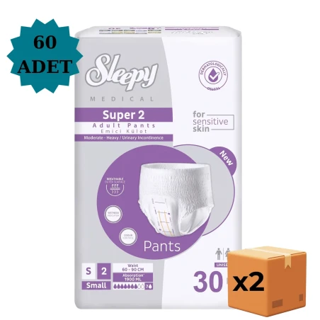 Sleepy Süper2 Yetişkin Külot Bez Small 60 lı - Avantaj Paketi Emici Hasta Bezi