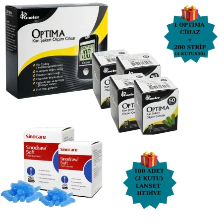 Optima Glukometre  200 Strip  100 Lanset Hediyeli Ekonomik Paket